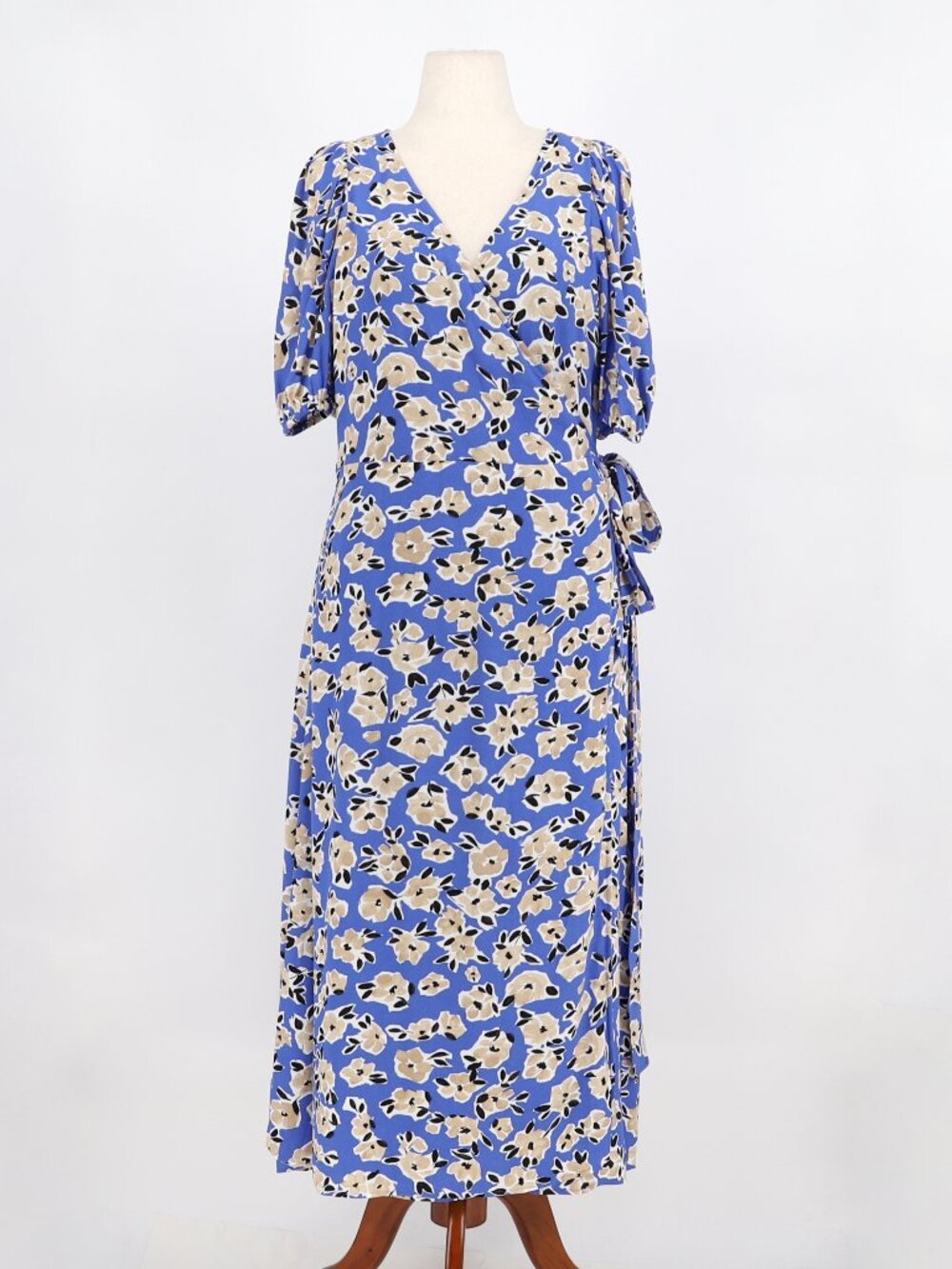 ANN TAYLOR Floral Puff Sleeve Wrap Midi Dress Blue Size 12
